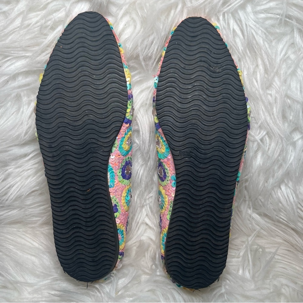 Radical Pink Blue Yellow Purple and Silver Sequined Dressy Flats - Picture 8 of 10